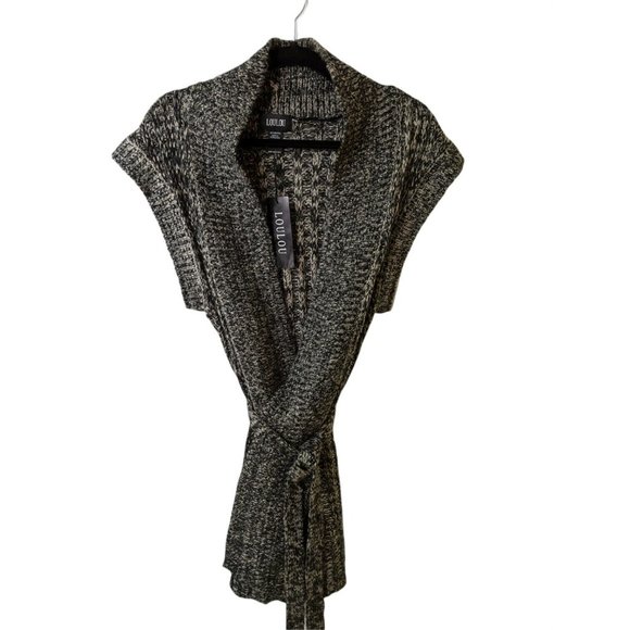 LouLou Womens Long Black Knitted Sleeveless Cardigan Sweater Vest Size Med NEW - Picture 1 of 9